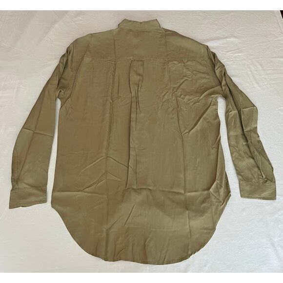 VTG Perry Ellis Shirt Tan Khaki Silk Long Sleeve Button Down Sz M - Picture 2 of 5